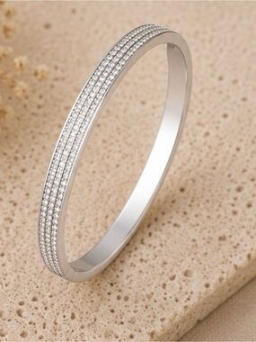 Sparkling Silver Pavé Triple-Row Bangle Bracelet
